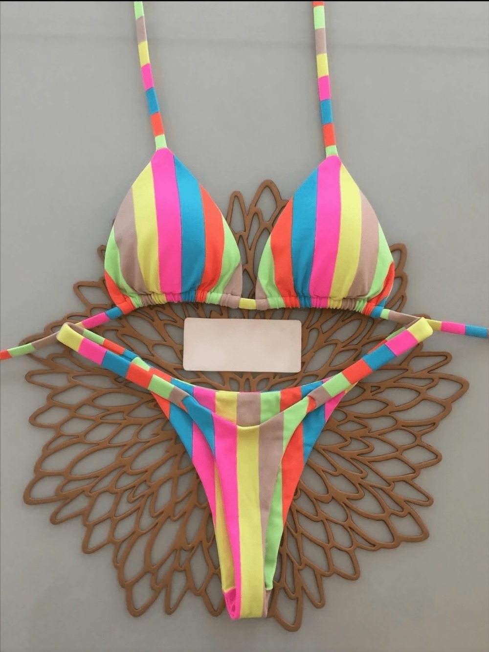 Striped Neon Multi-Color Triangle Bikini Set - Women